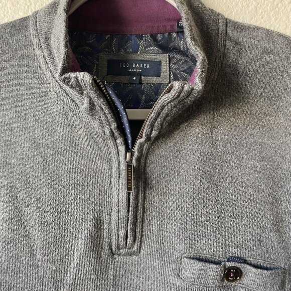 Ted Baker Valerio 1/4 Zip Pullover Shirt Knit Top Size 4 Large Gray Classic - Picture 4 of 7